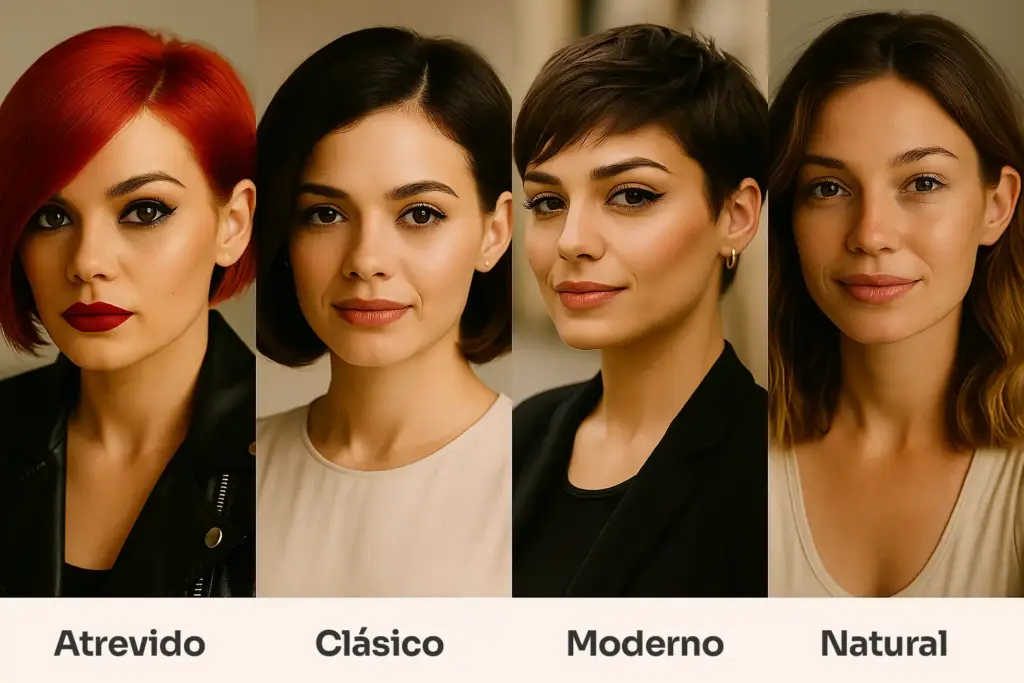 Comparativa visual de estilos clásicos, modernos, naturales y atrevidos en mujeres reales según el test de belleza de R&S Estilistas