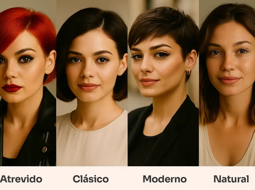 Comparativa visual de estilos clásicos, modernos, naturales y atrevidos en mujeres reales según el test de belleza de R&S Estilistas