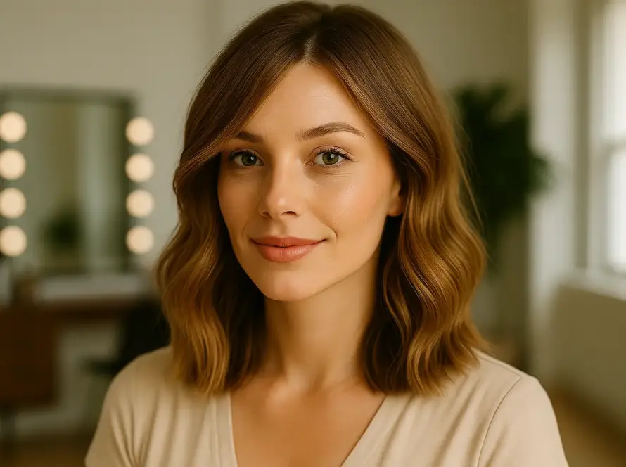 Retrato de mujer con rostro simétrico representando tipos de cara comunes